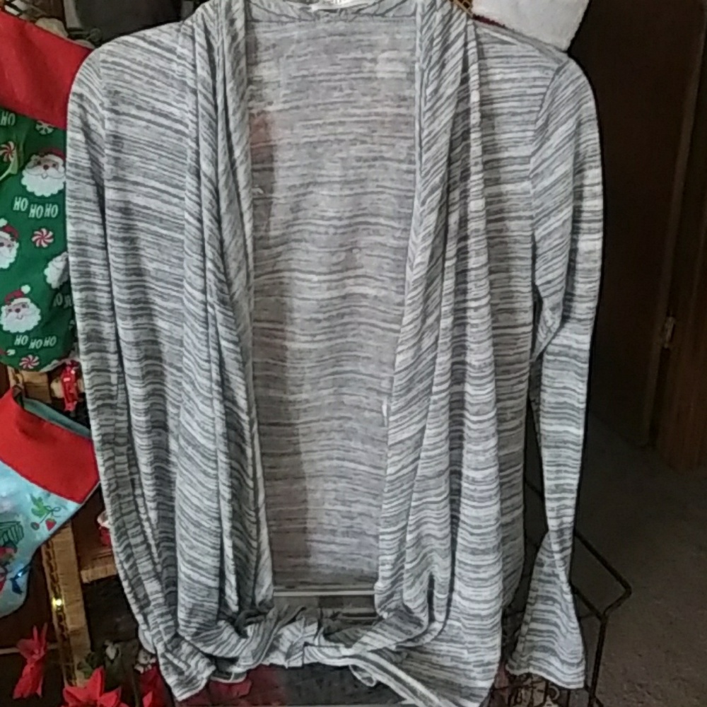 Renee LG Gray and White Stripped Cardigan